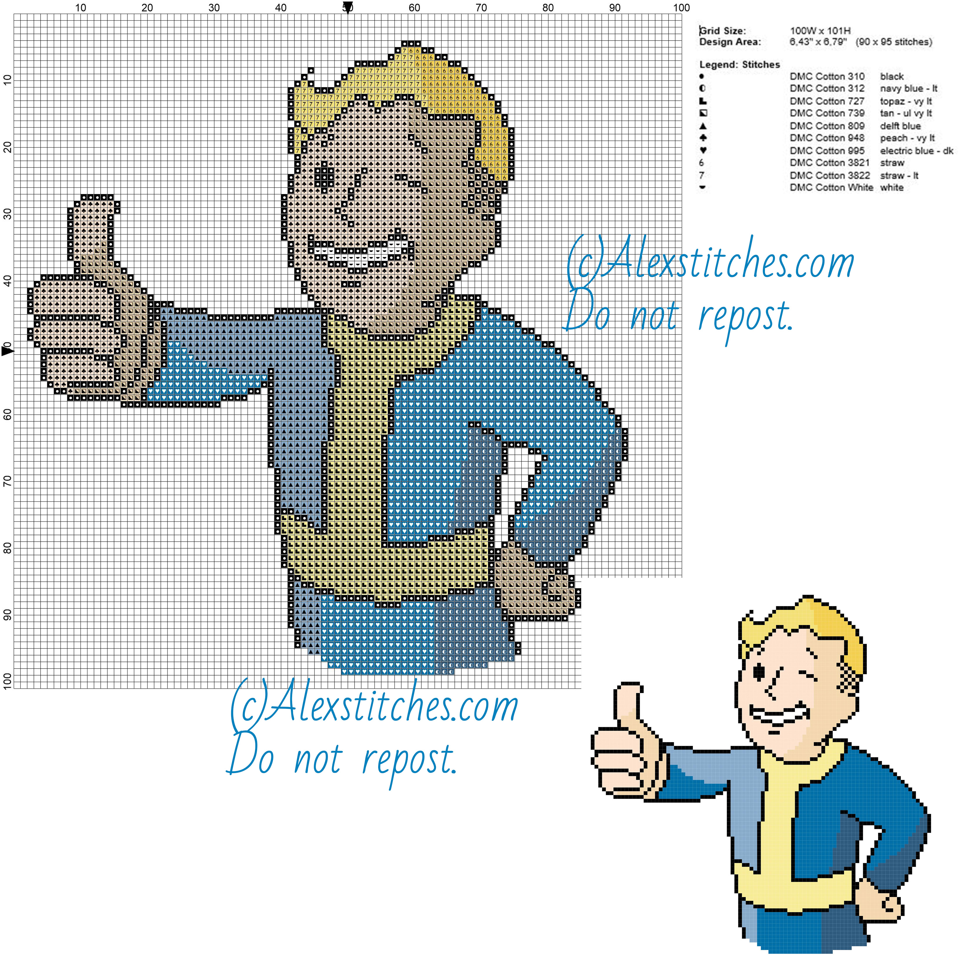 Fallout free cross stitch pattern of videogames 100x101 10 colors