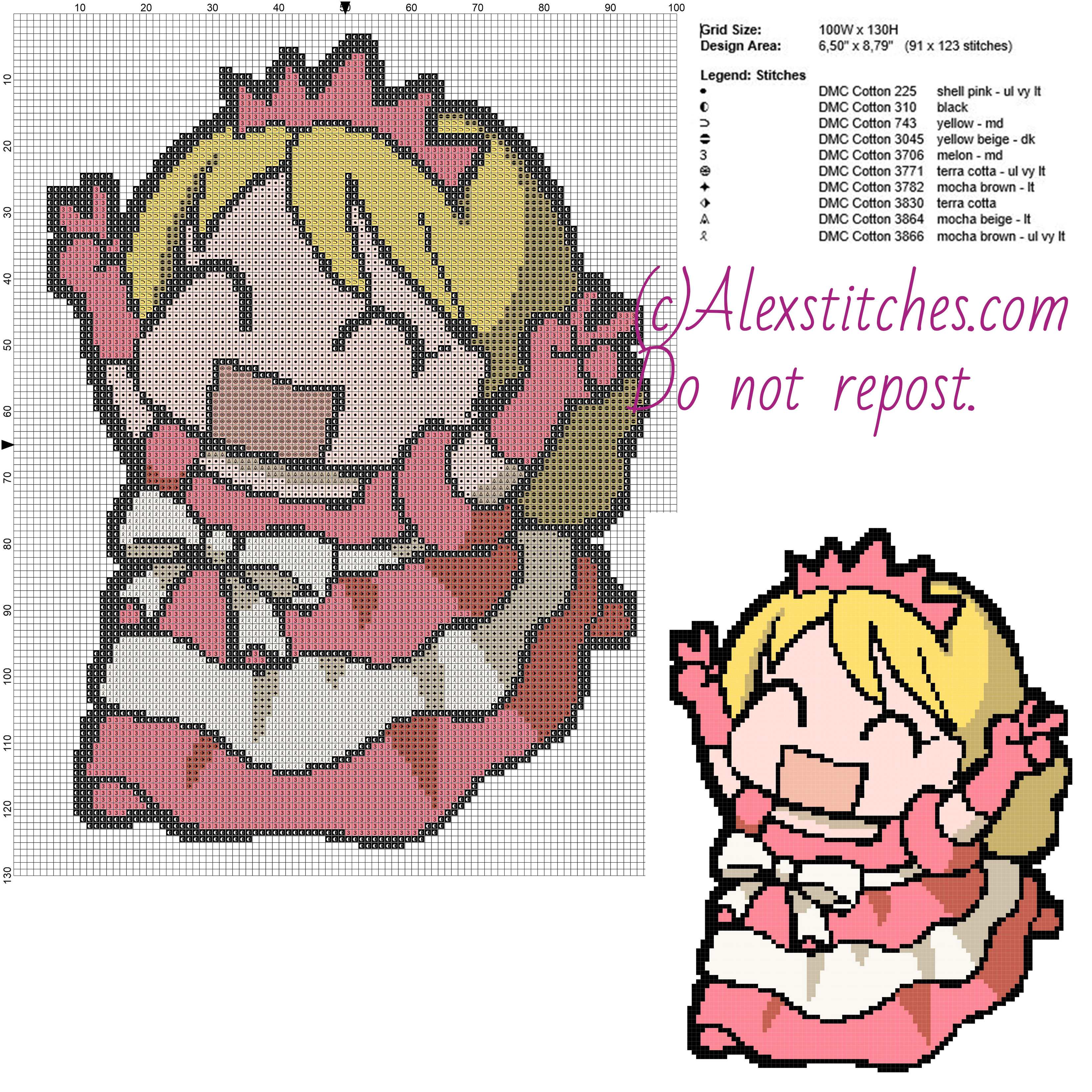 Fat Princess Videogame free cross stitch pattern 100x130 10 colors