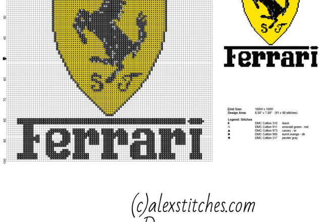 Ferrari car logo free cross stitch pattern made with pcstitch