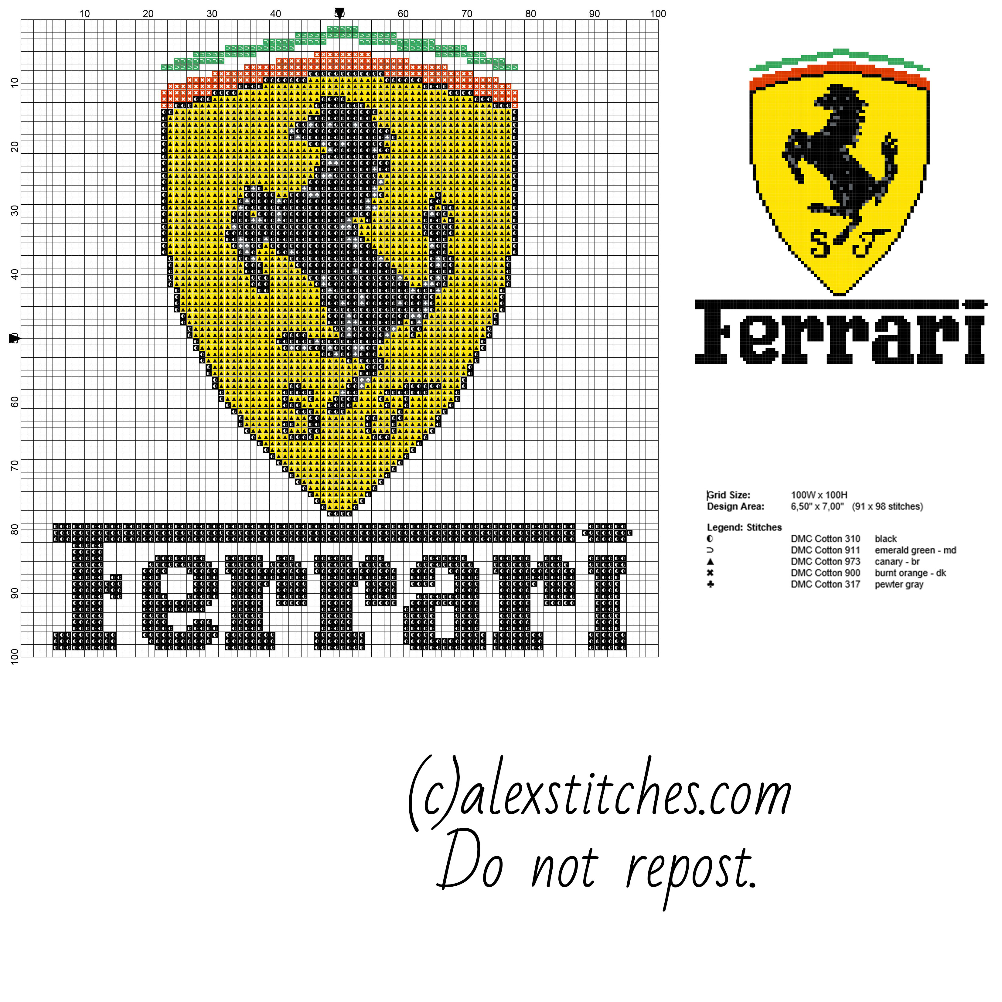 Ferrari car logo free cross stitch pattern made with pcstitch