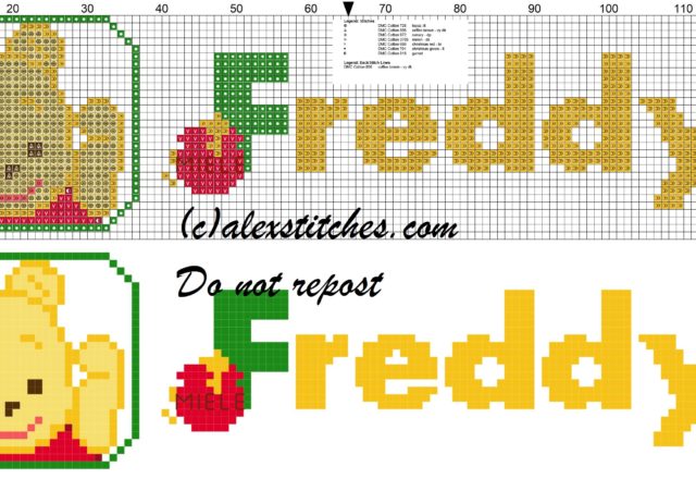 Freddy name with Baby winnie the pooh free cross stitches pattern