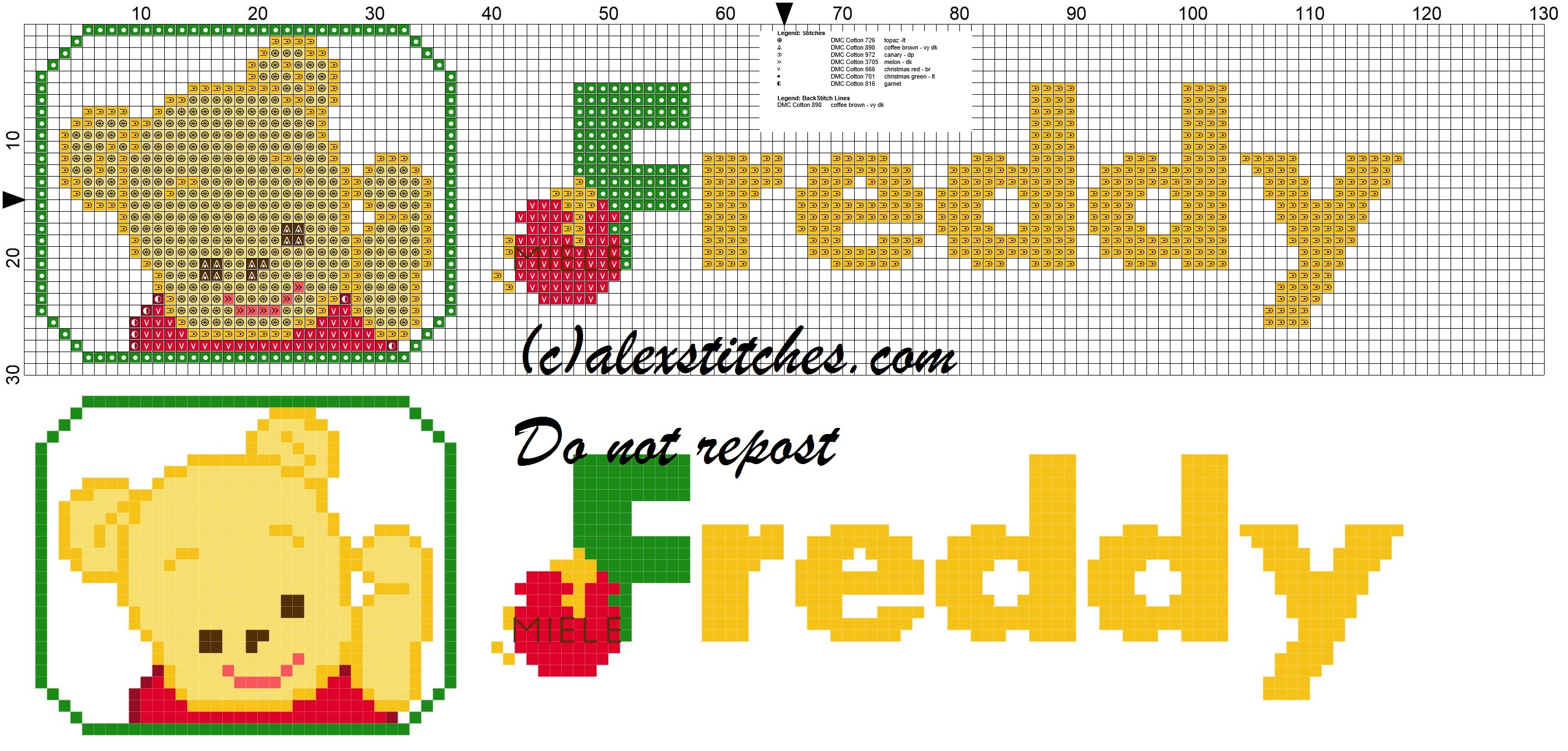 Freddy name with Baby winnie the pooh free cross stitches pattern