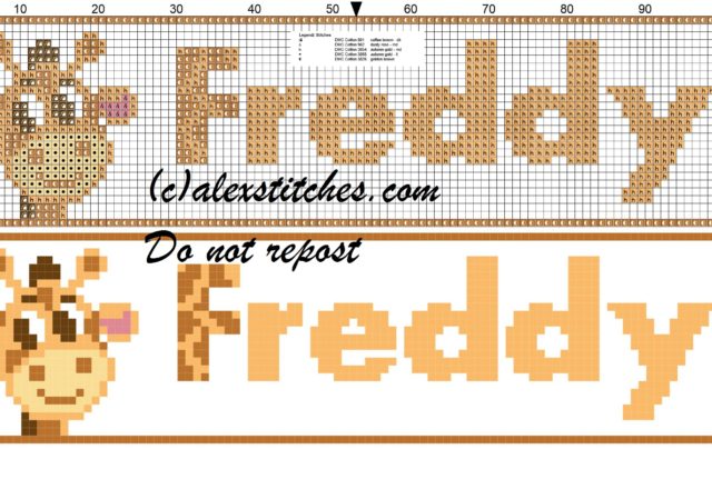 Freddy name with giraffe cross stitch pattern