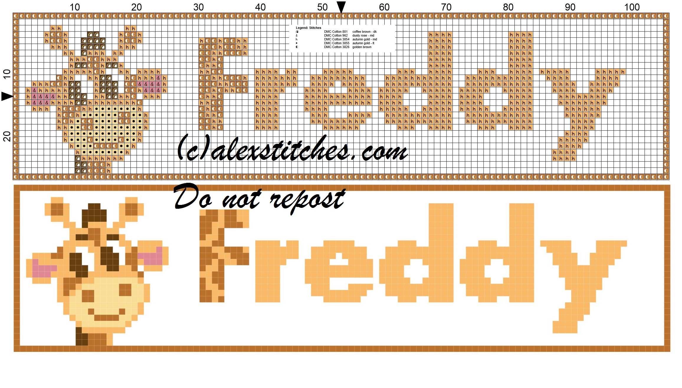 Freddy name with giraffe cross stitch pattern