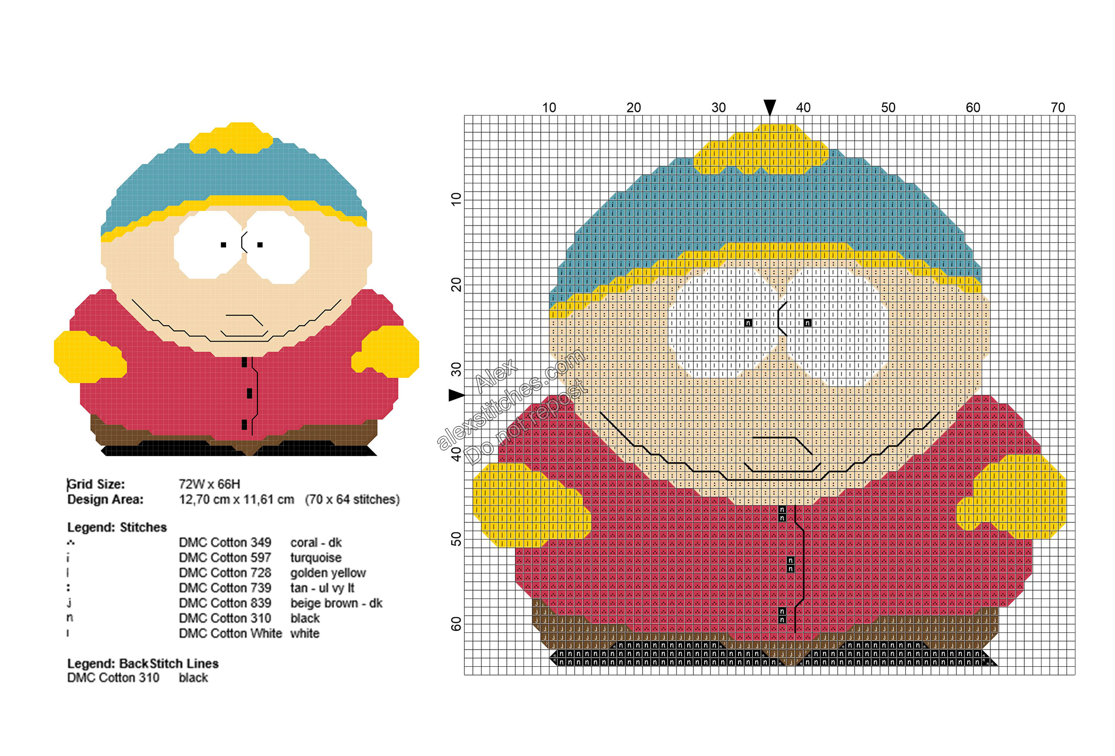 Free cross stitch pattern Cartman from South Park 70x64