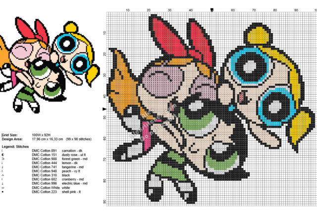 Free cross stitch pattern The Powerpuff Girls 99x90