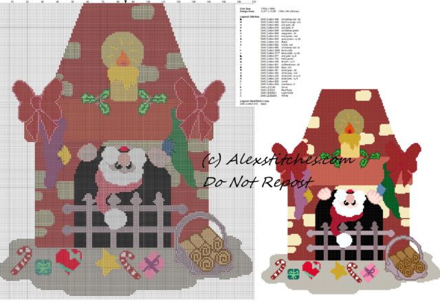 Free cross stitch pattern santa claus comes down from fireplace