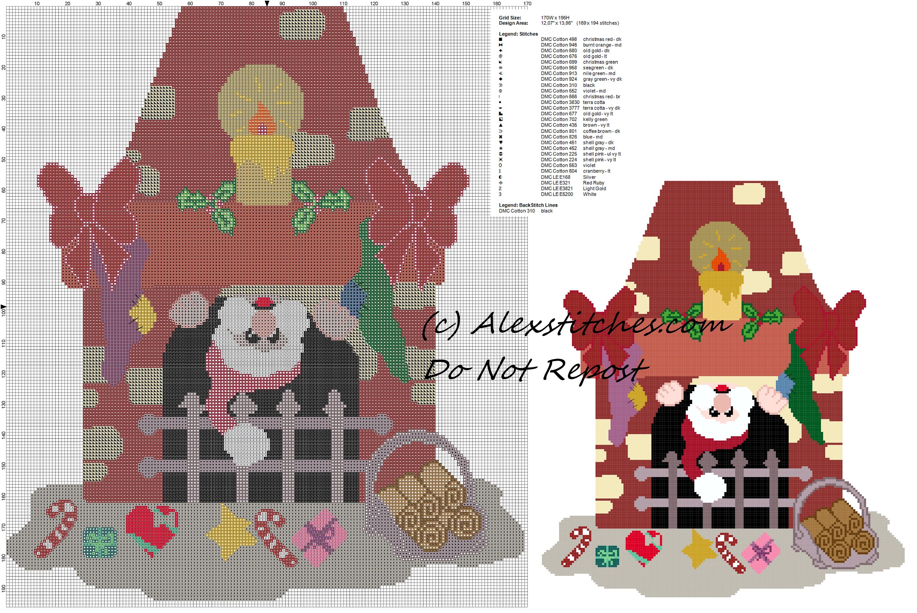Free cross stitch pattern santa claus comes down from fireplace