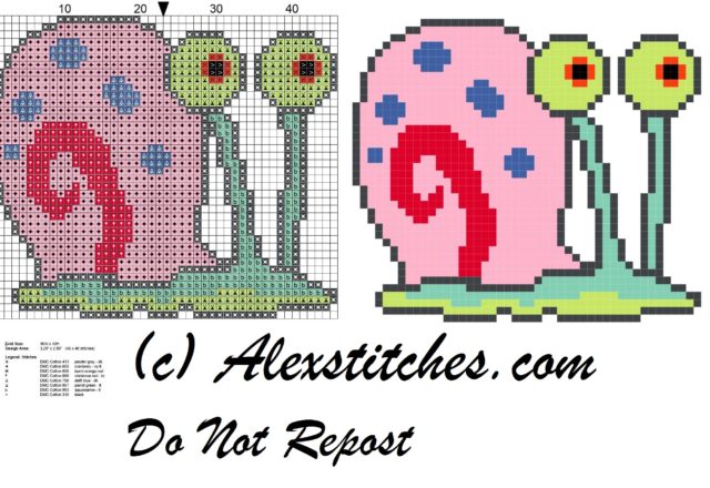 Gary (Spongebob) snail free cross stitch pattern