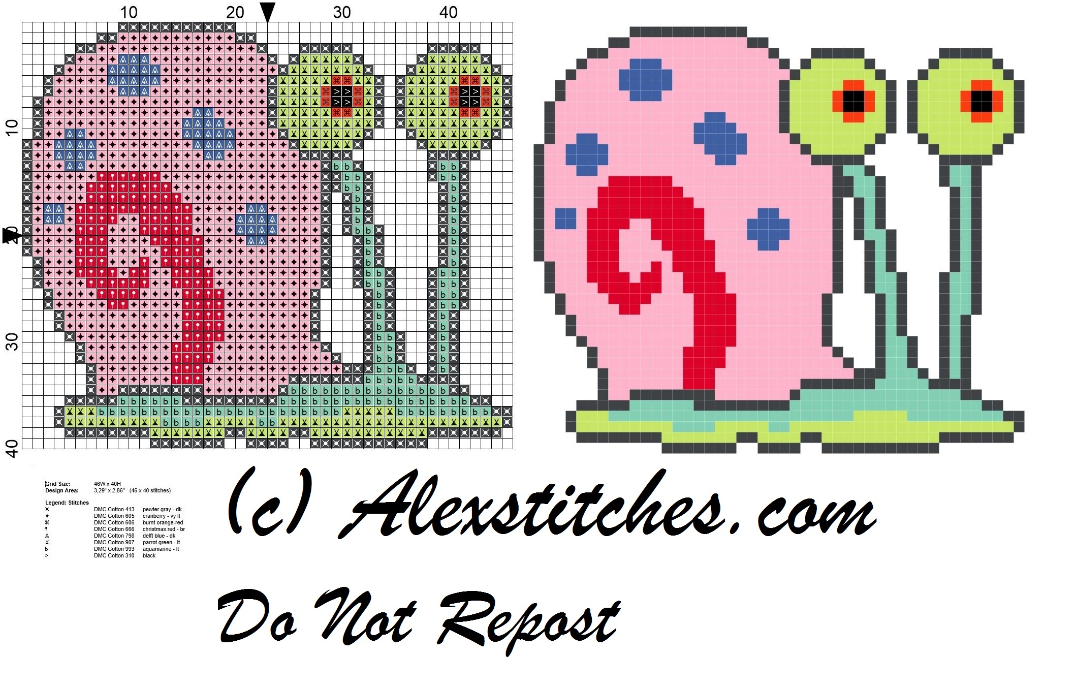 Gary (Spongebob) snail free cross stitch pattern