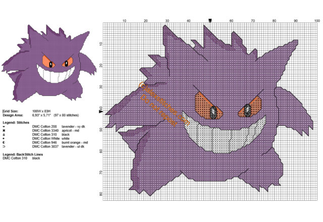 Gengar free Pokemon cross stitch pattern