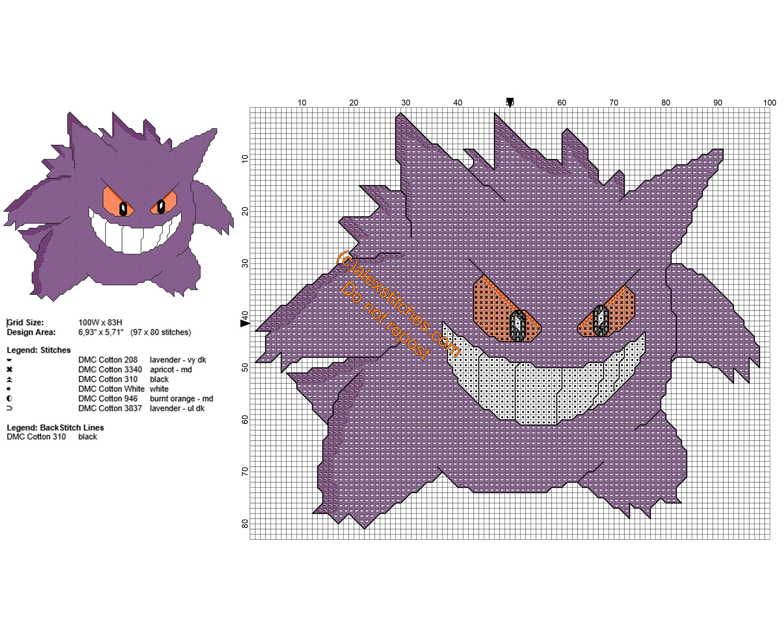 Gengar free Pokemon cross stitch pattern