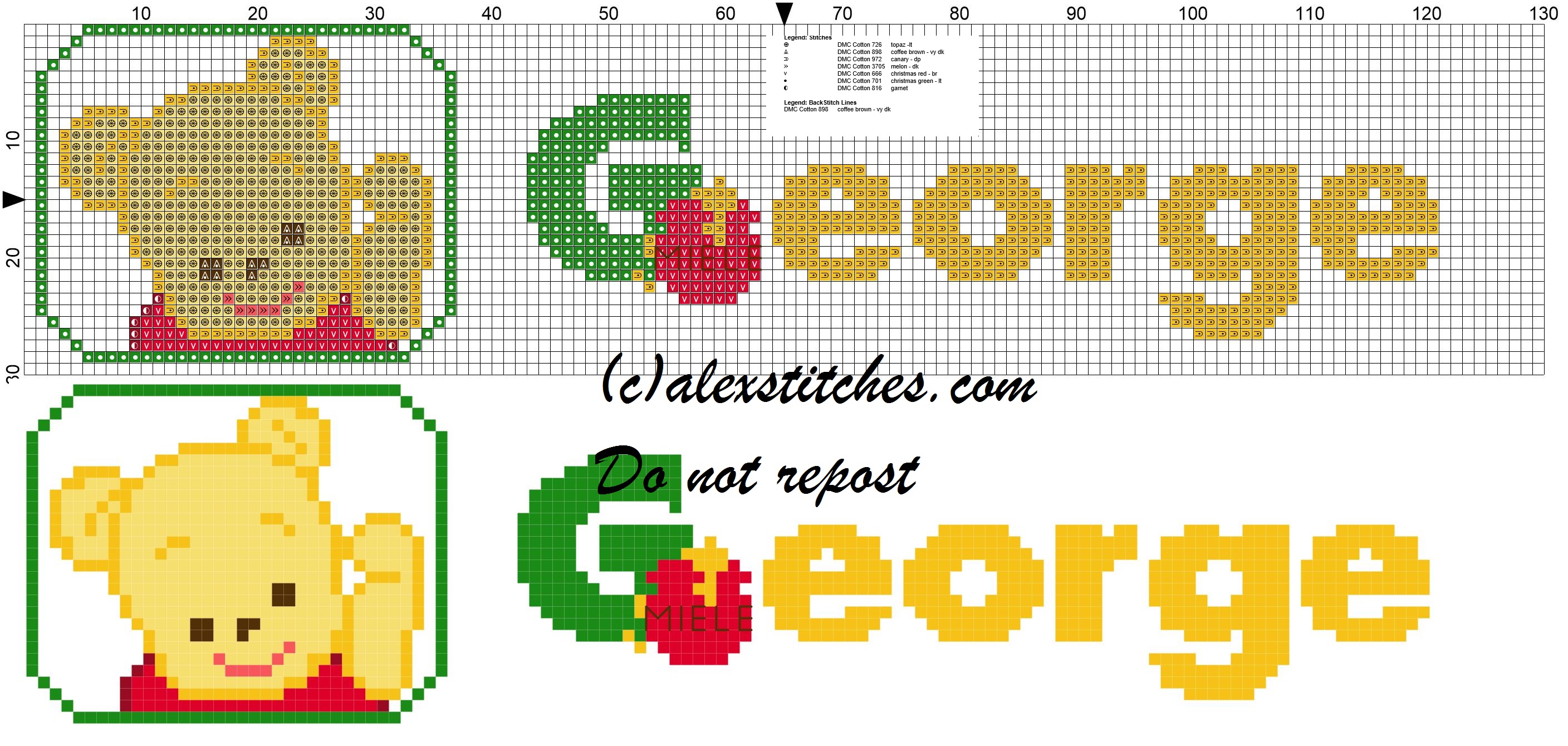 George name with Baby winnie the pooh free cross stitches pattern