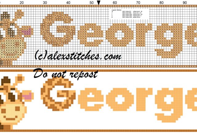 George name with giraffe cross stitch pattern
