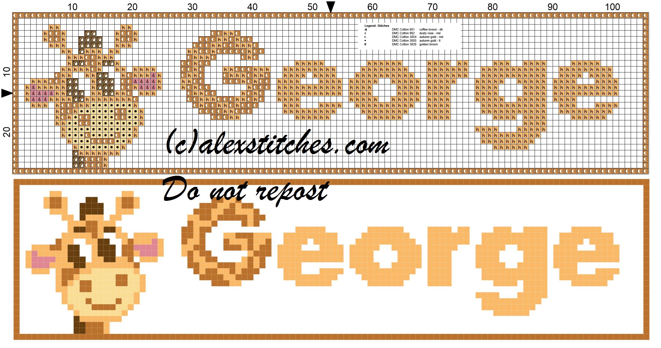 George name with giraffe cross stitch pattern