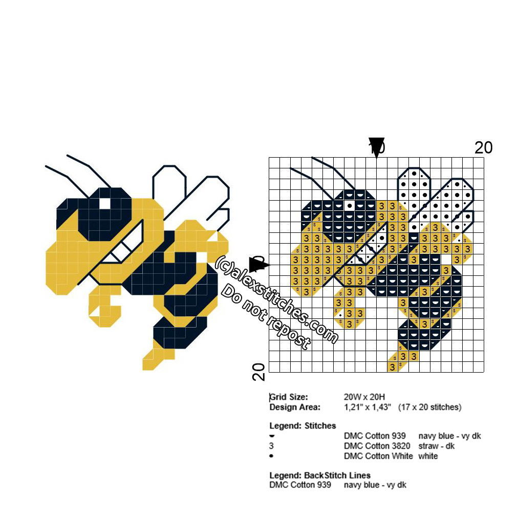 Georgia Tech Yellow Jackets Buzz mascot hornet free cross stitch pattern