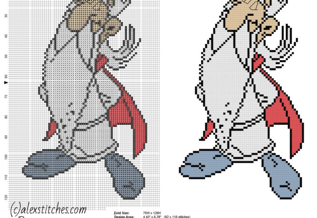 Getafix Asterix character free cross stitch pattern