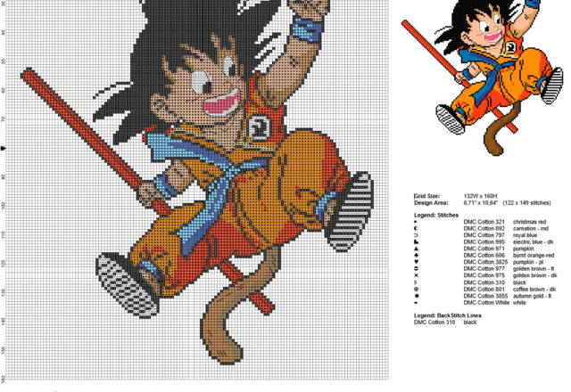 Goku kid Dragon Ball character free cross stitch pattern
