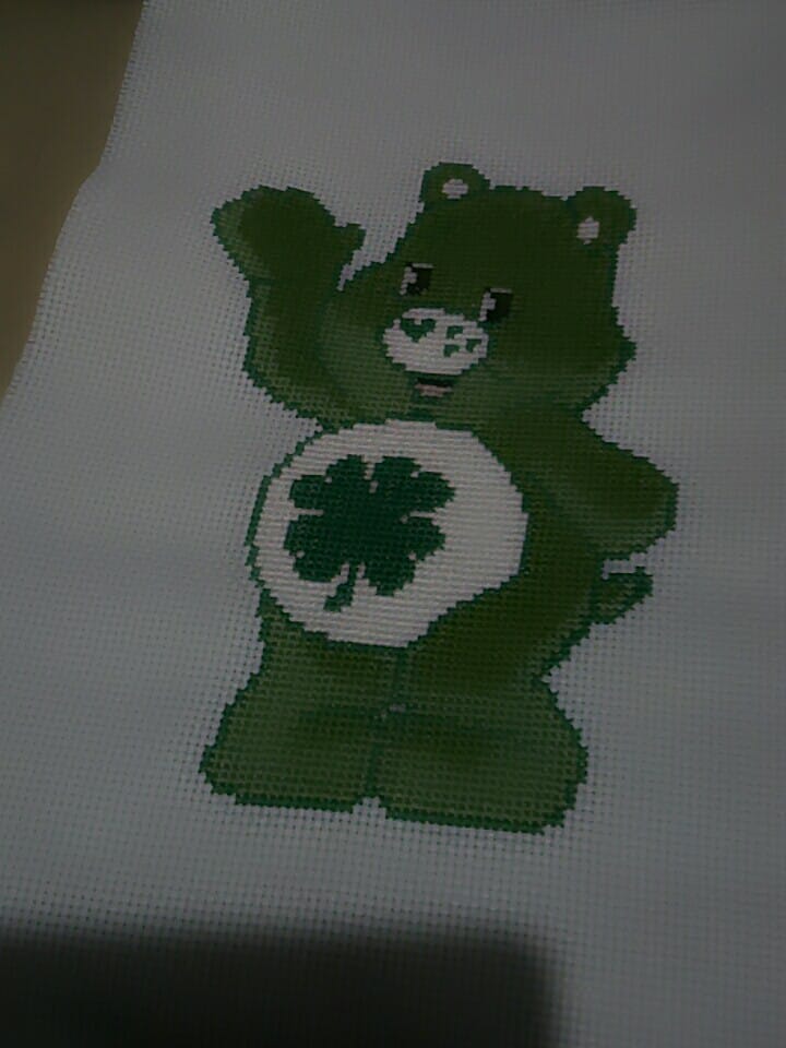 Good Luck Bear Care Bears cross stitch work photo by Facebook Fan May Lacanilao