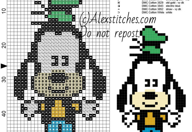 Goofy Disney Cuties free cross stitch pattern 30x52 7 colors