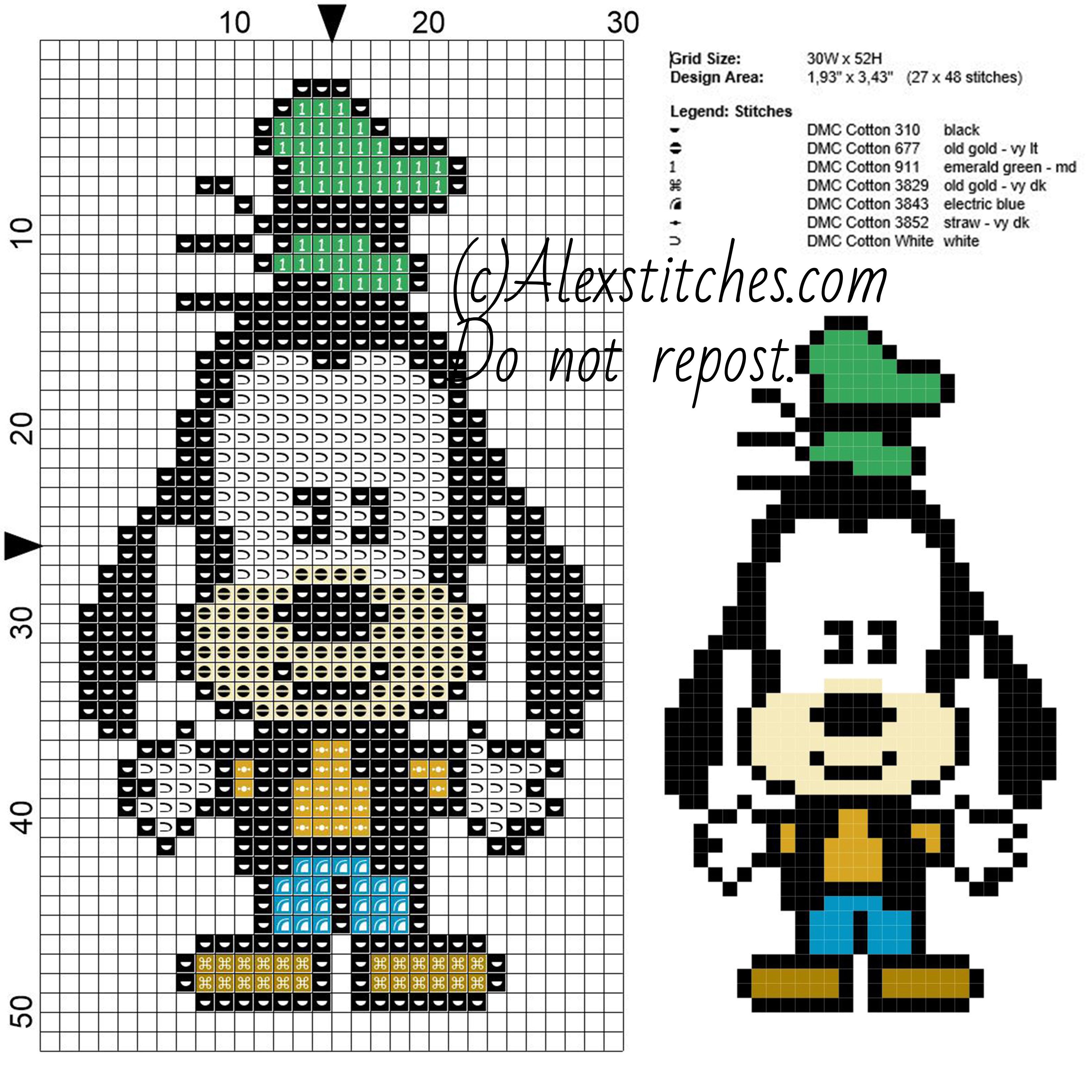 Goofy Disney Cuties free cross stitch pattern 30x52 7 colors