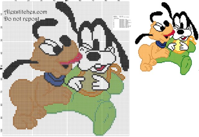 Goofy baby with Pluto baby cross stitch pattern