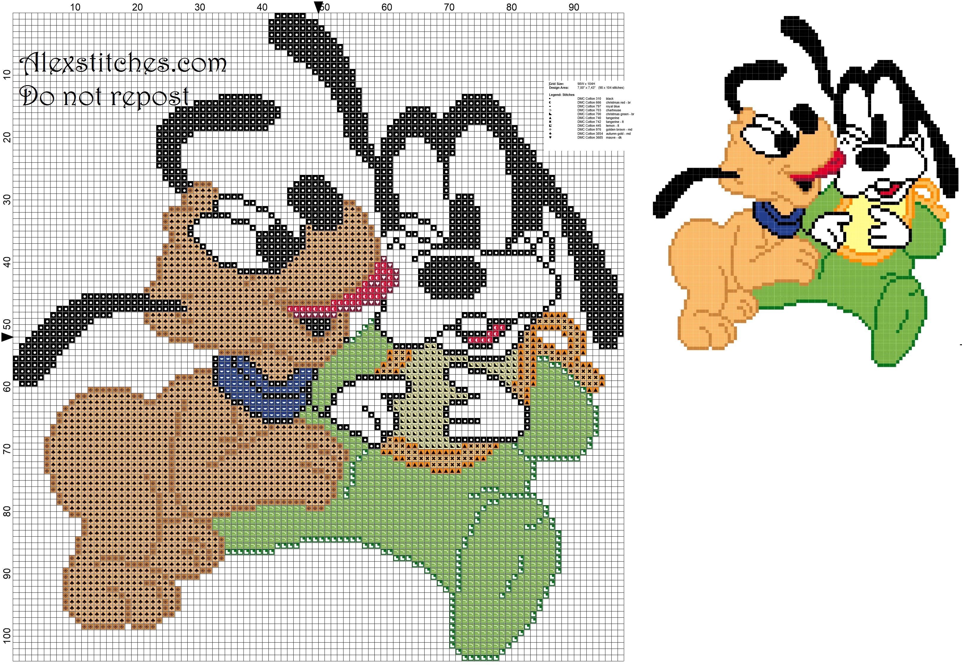 Goofy baby with Pluto baby cross stitch pattern