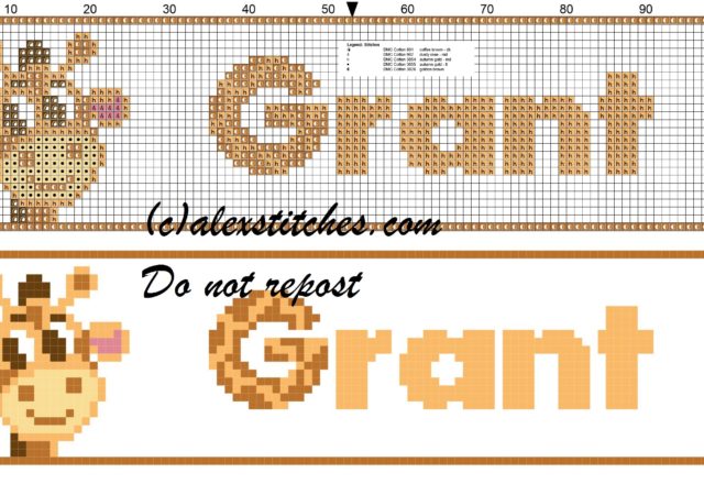 Grant name with giraffe cross stitch pattern