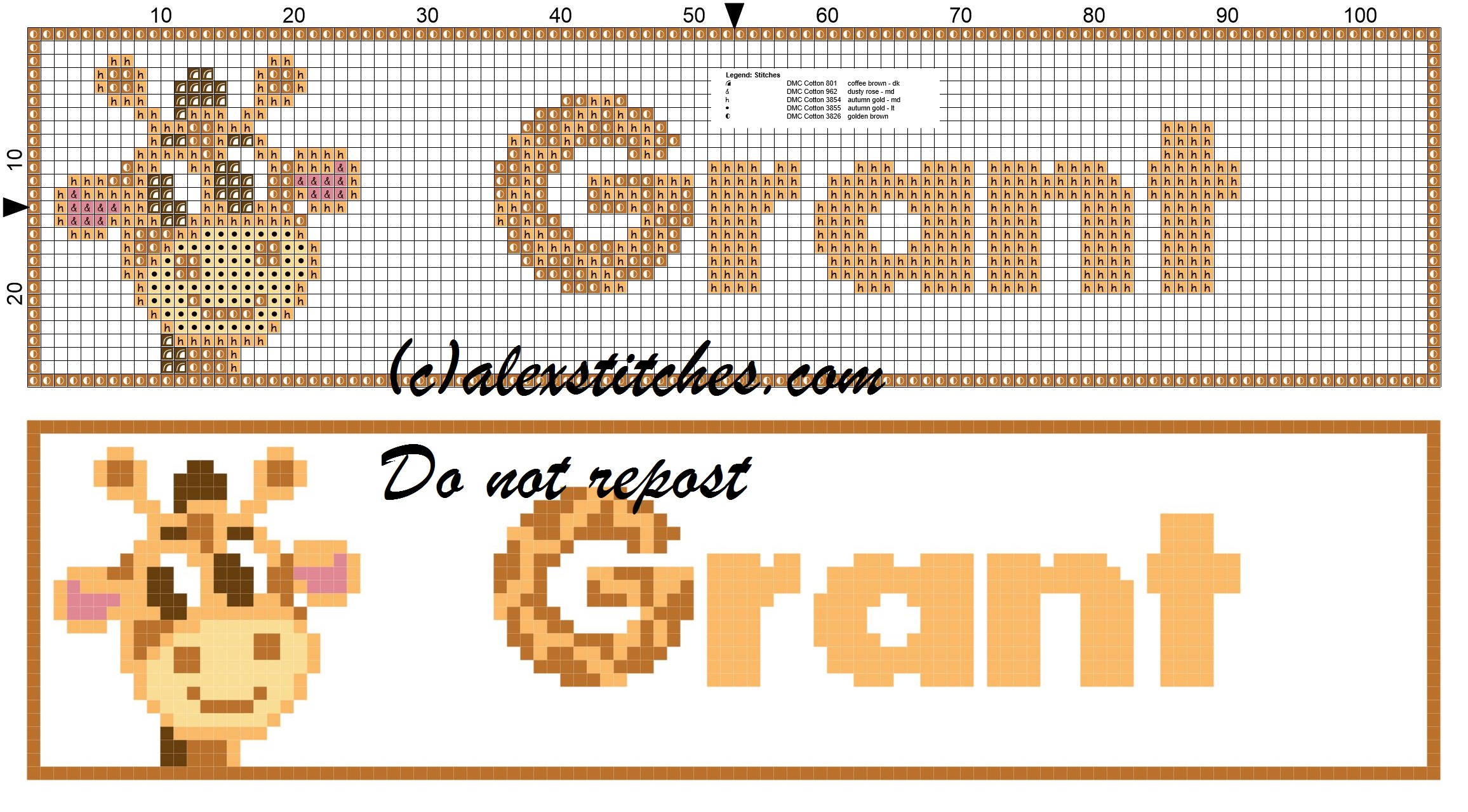 Grant name with giraffe cross stitch pattern