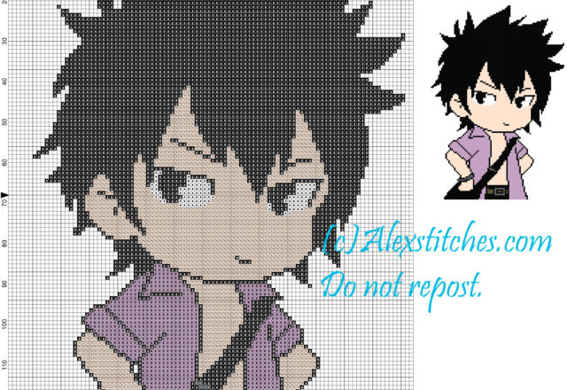 Gray (Fairy Tail) cross stitch pattern 100x136 6 colors