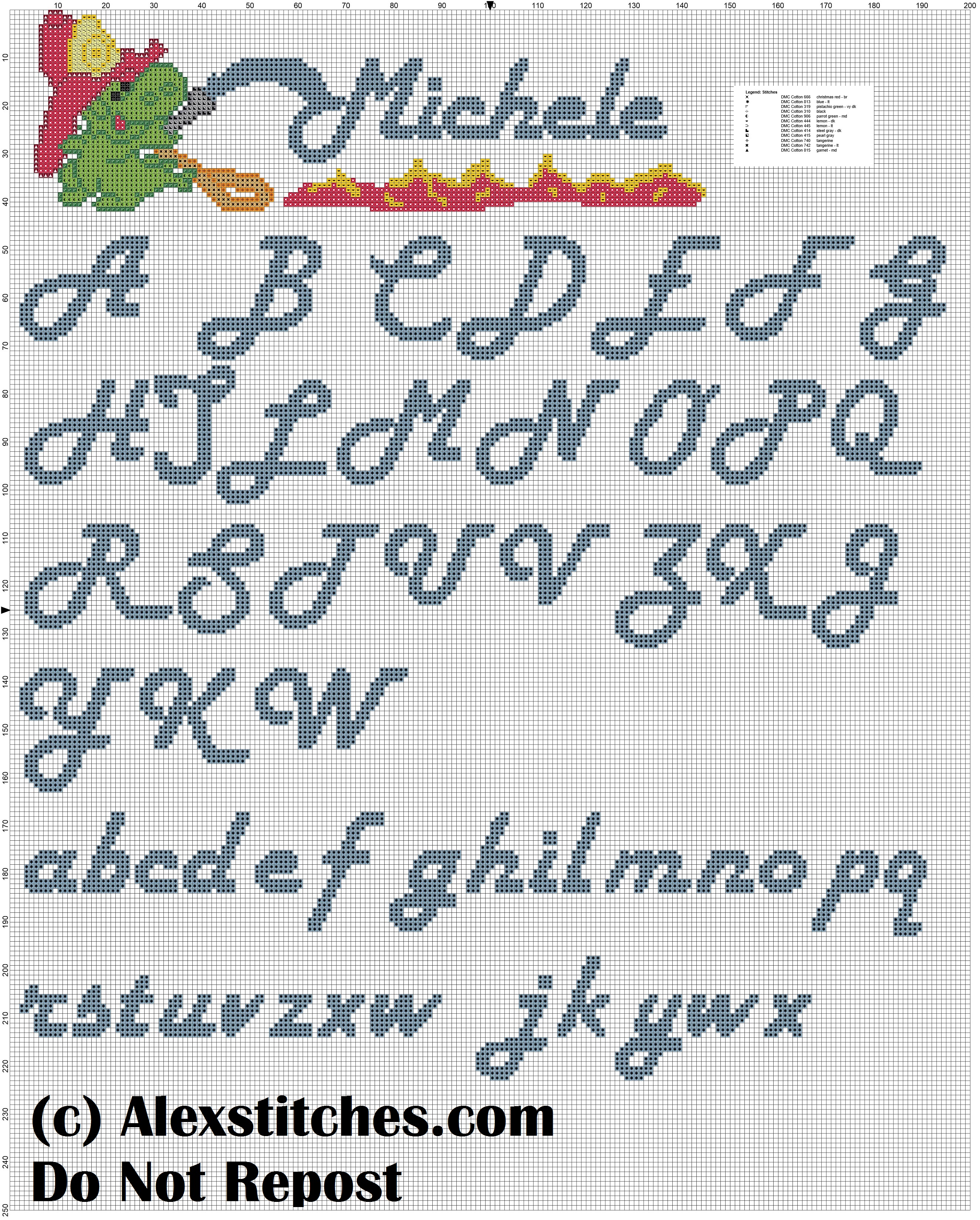 Grisù alphabet cross stitch pattern