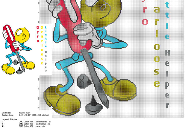 Gyro Gearloose Little Helper Disney Mickey Mouse character cross stitch pattern big size 150 stitches