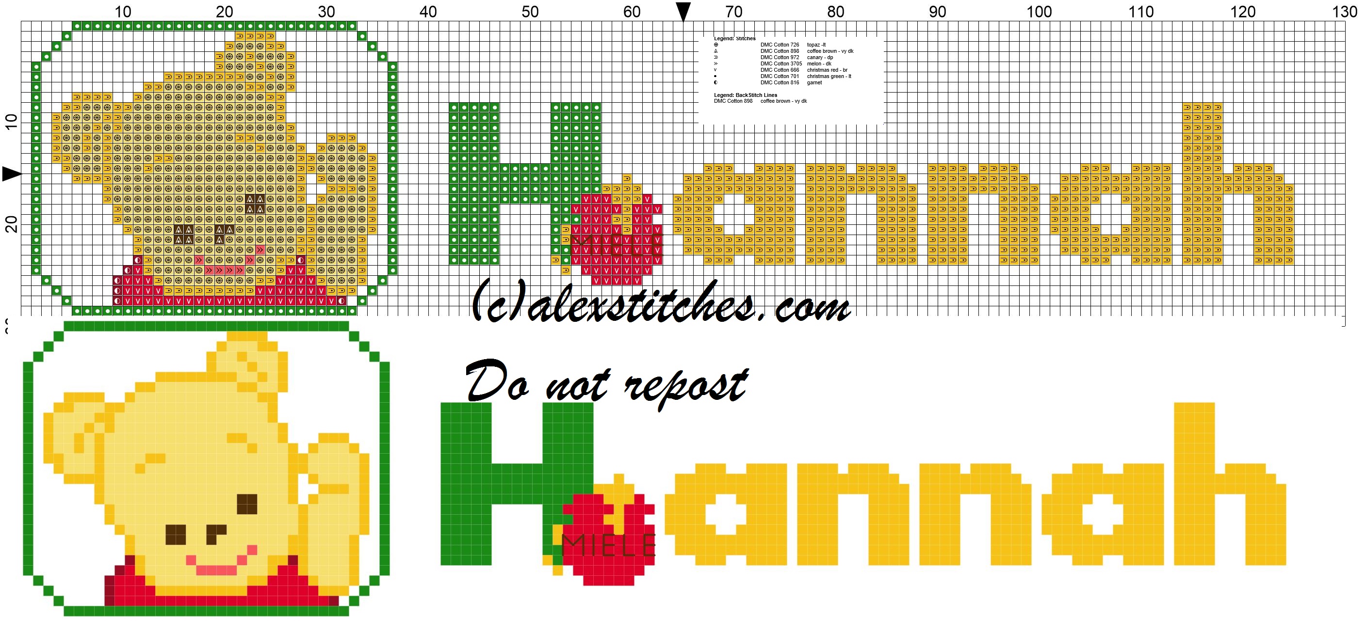 Hannah name with Baby winnie the pooh free cross stitches pattern