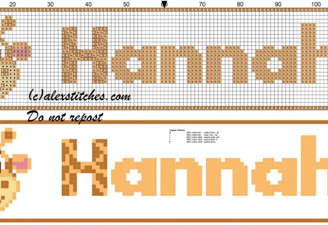 Hannah name with giraffe cross stitch pattern