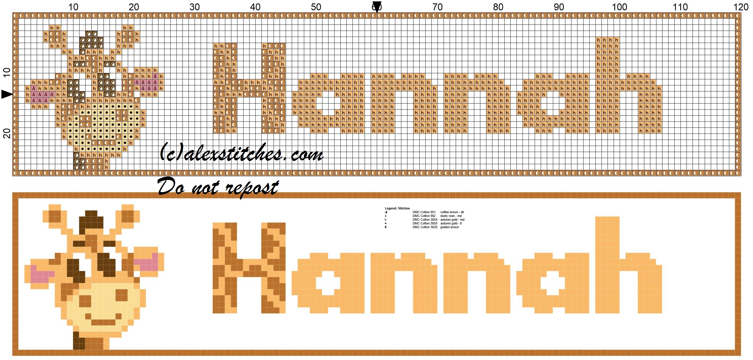 Hannah name with giraffe cross stitch pattern