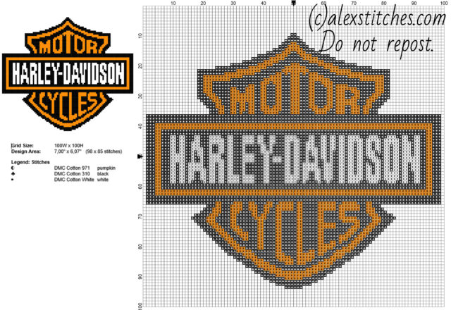 Harley Davidson Motorcycles logo free cross stitch pattern