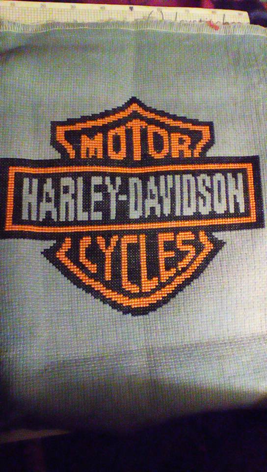 Harley Davidson logo cross stitch work photo author Facebook Fan Debby Pittman