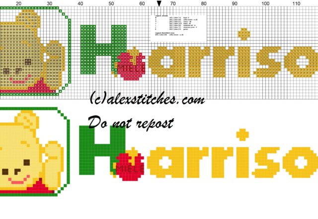 Harrison name with Baby winnie the pooh free cross stitches pattern