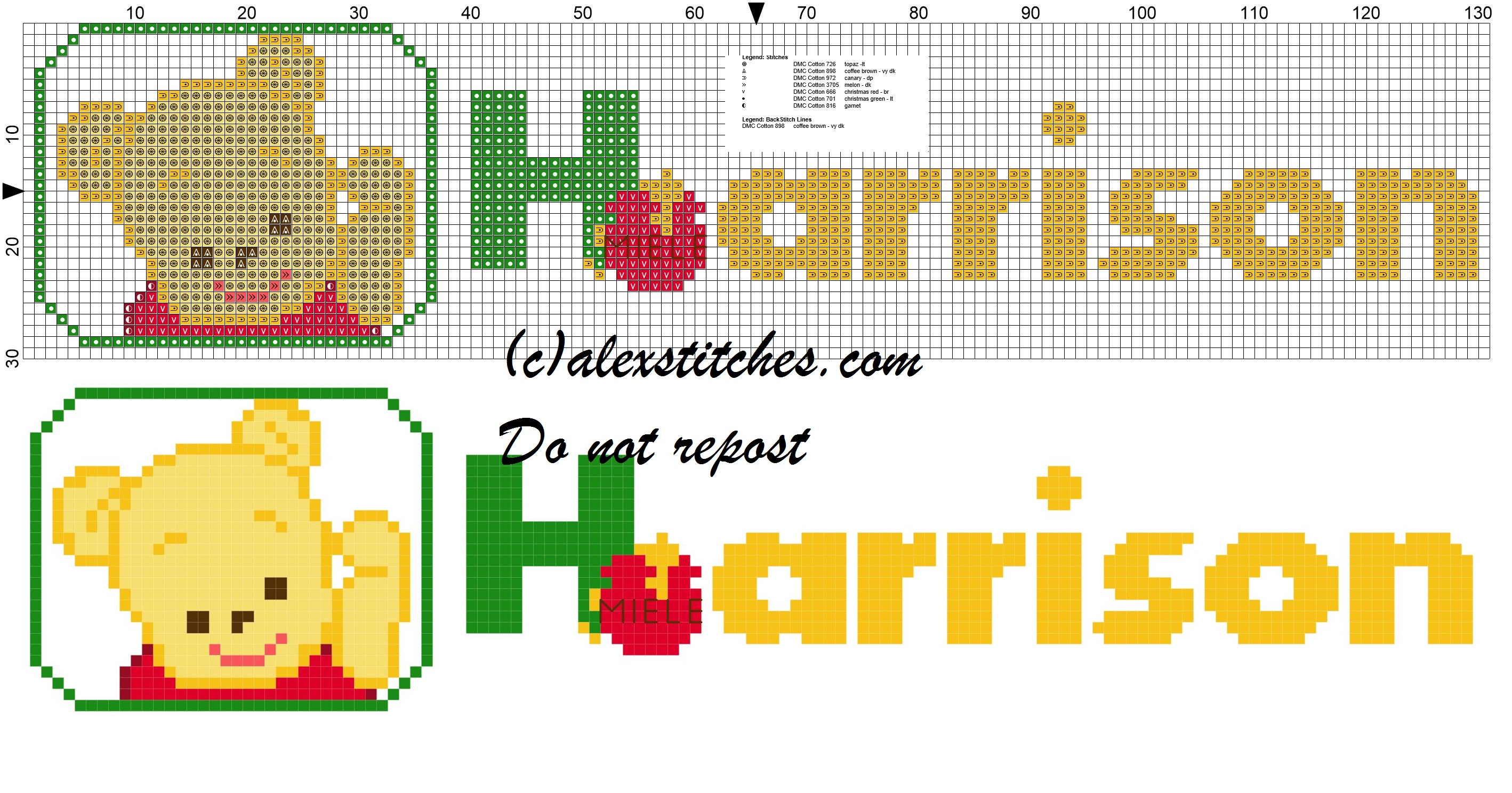 Harrison name with Baby winnie the pooh free cross stitches pattern