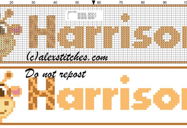 Harrison name with giraffe cross stitch pattern