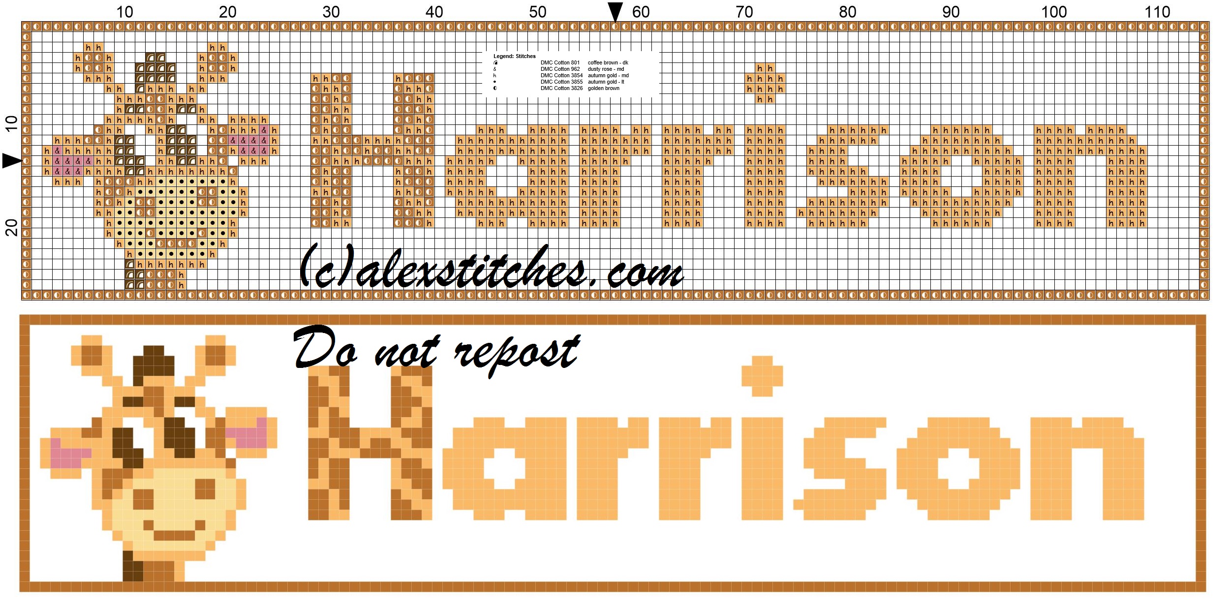 Harrison name with giraffe cross stitch pattern