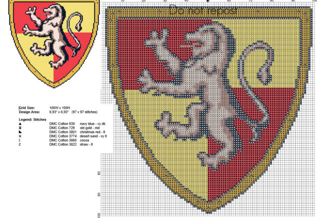 Harry Potter Gryffinder logo free cross stitch pattern