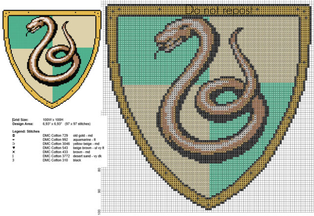 Harry Potter Slytherin logo free cross stitch pattern