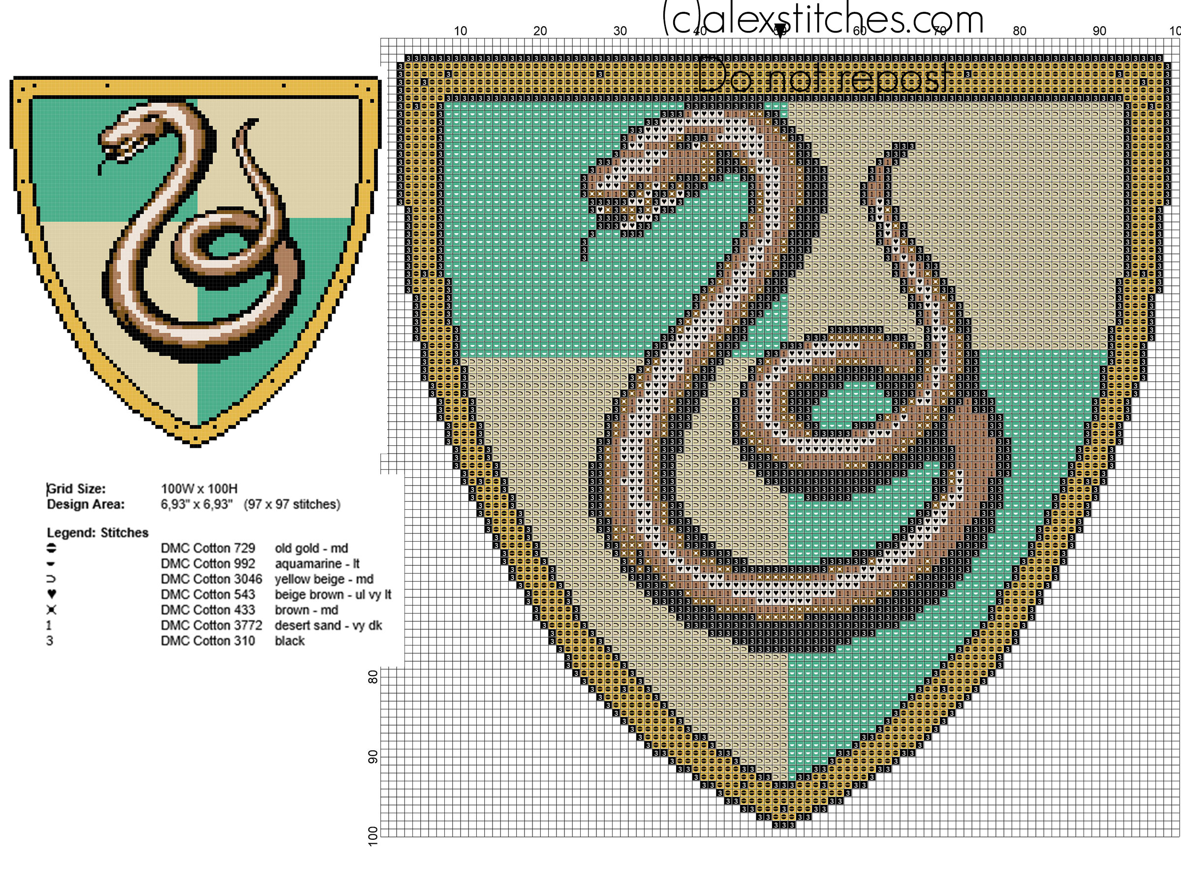 Harry Potter Slytherin logo free cross stitch pattern