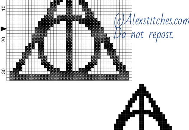 Harry Potter deathly hallows symbol free cross stitch pattern 40x33 1 color