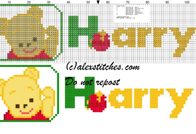 Harry name with Baby winnie the pooh free cross stitches pattern
