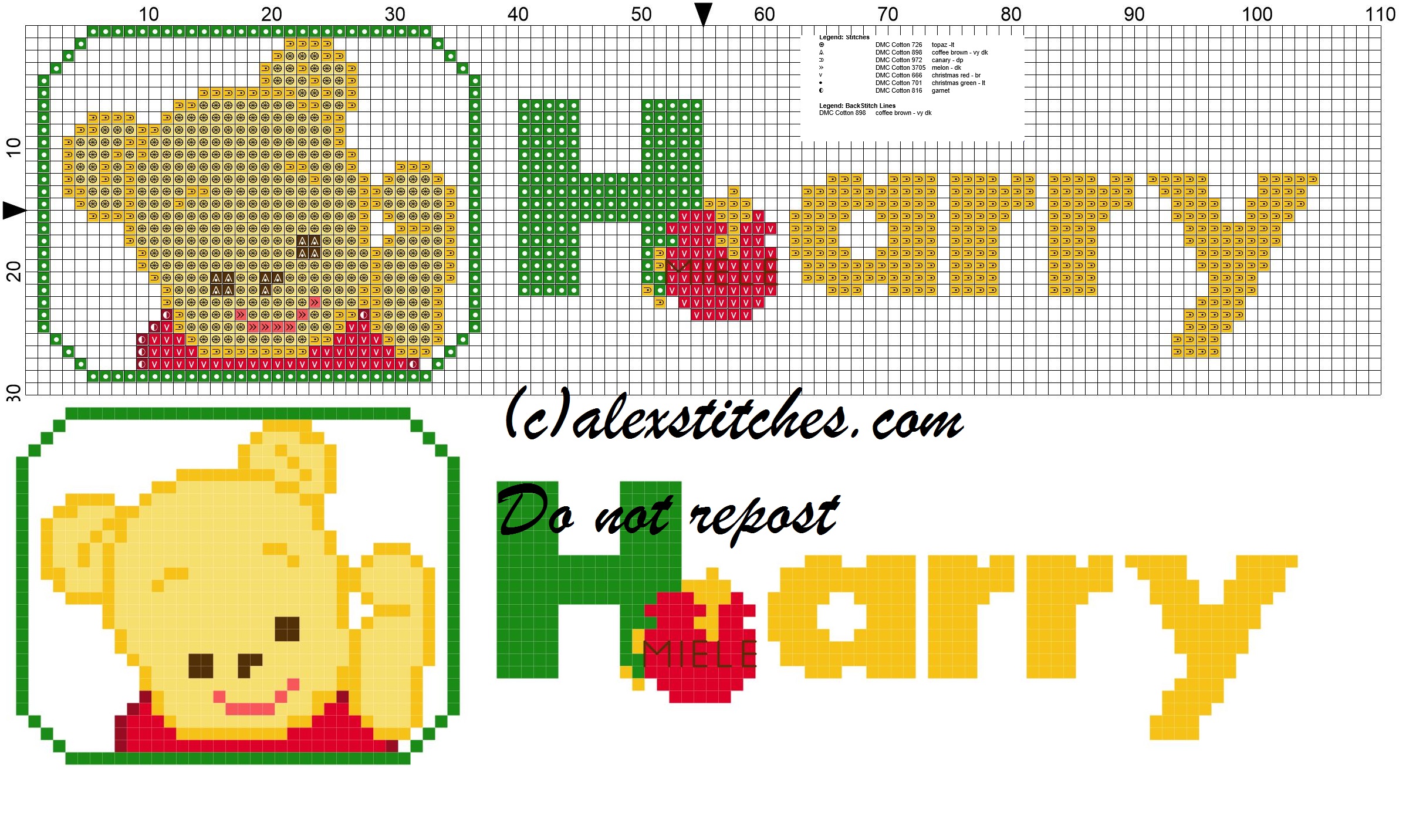 Harry name with Baby winnie the pooh free cross stitches pattern