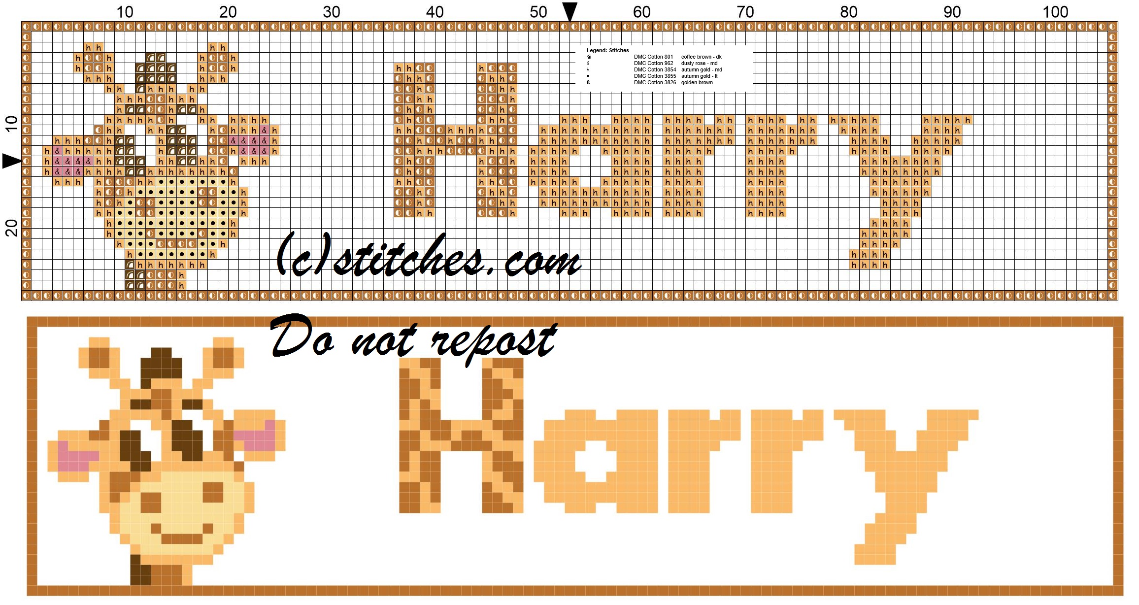Harry name with giraffe cross stitch pattern