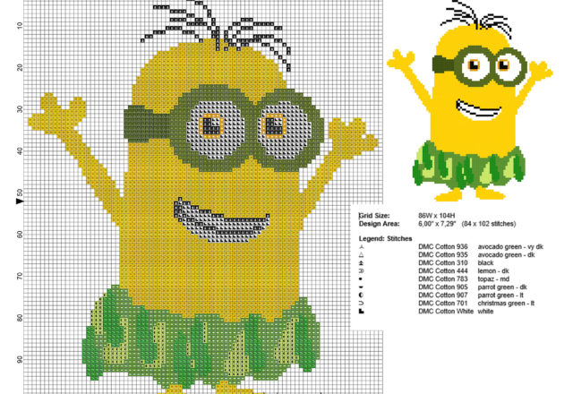 Hawaii Hula Dance Minion from 2015 movie Minions cross stitch pattern