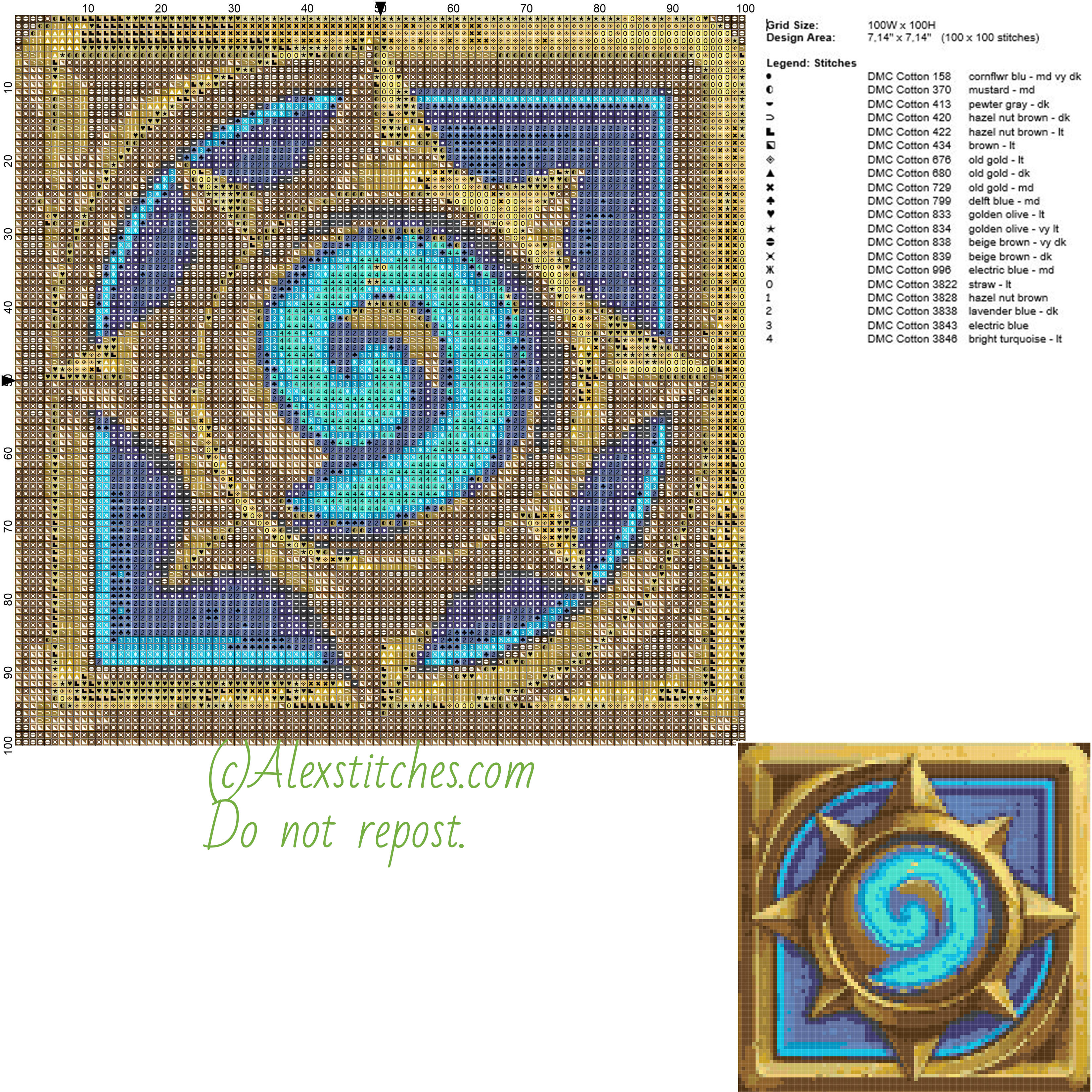 Heartstone symbol free cross stitch pattern of videogames 100x100 20 colors